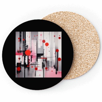 Discover Red Black Light Pink and Gray Dots and Lines Coasters