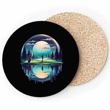 Discover Night Golfer Escape Golfing Twilight Fairway Coasters