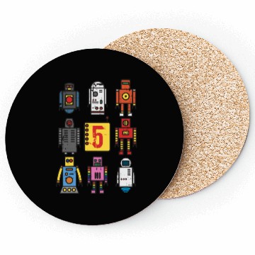 Discover Robot 5th Birthday - Retro Robotics with number Coasters
