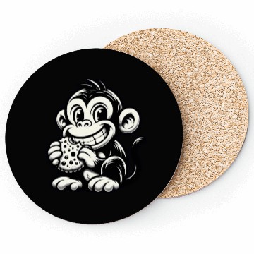 Discover Chimpanzee with Cookie Monochrome Design Coasters