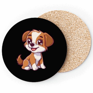 Discover Adorable Brown and White Puppy Smiling Coasters