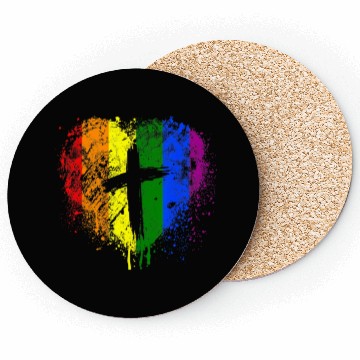 Discover Rainbow Heart with Cross Gay Pride LGBT Christian Coasters