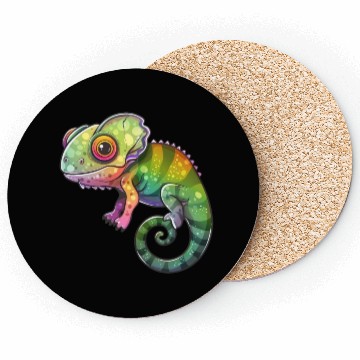 Discover Colorful Chameleon Fantasy Creature Coasters