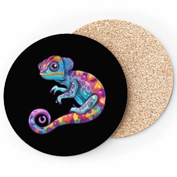 Discover Colorful Chameleon Fantasy Creature Coasters