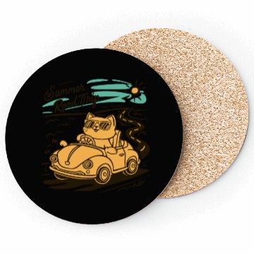 Discover Summer Road Trip Vacation Cat lover Gift Coasters