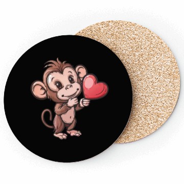 Discover Cute Monkey Holding Heart Illustration Coasters