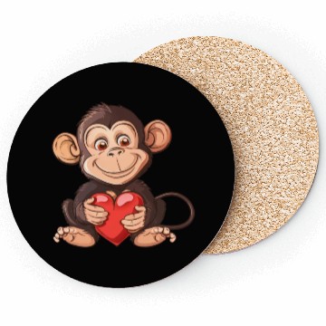 Discover Adorable Monkey Holding A Heart Illustration - Coasters