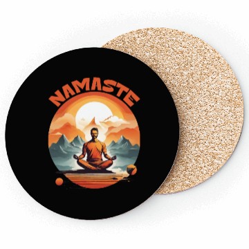 Discover SERENITY AMIDST PEAKS: YOGA NAMASTE Coasters