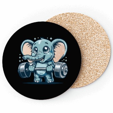 Discover cute cartoon elephant doing strength training Coasters