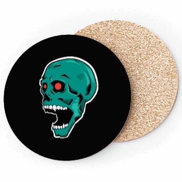 Discover green skull with bright red eyes Coasters
