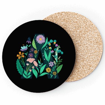 Discover Green 'A' with Pastel Flowers Coasters