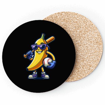 Discover Banana Playing Baseball Fruit Lover Baseball Playe Coasters