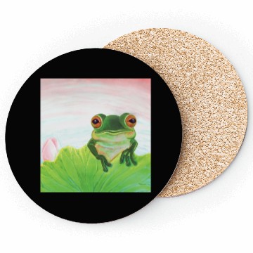 Discover Green Frog Relaxing in the Pond Coasters