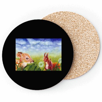 Discover Little Fawn & Squirrel Illustration Coasters