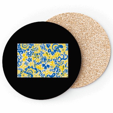 Discover Ukrainian flag colors on floral folklore pattern Coasters
