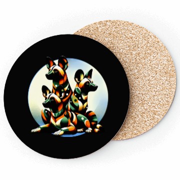 Discover African Painted Wild Dogs Moon Art Coasters
