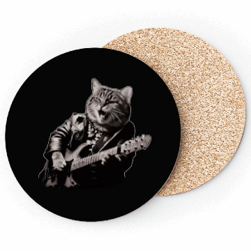 Discover Rocker Cat Playing Guitar Instruments Meow Coasters