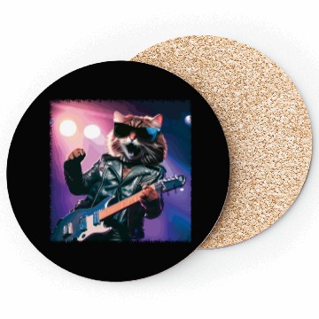 Discover Funny Cat Plays Guitar Instruments Cute Concert Coasters
