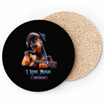 Discover dog playing guitar Coasters