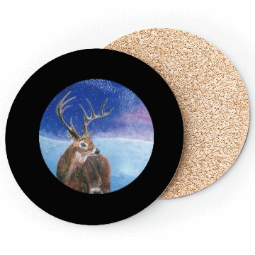 Discover The Red Deer in Winter Illustration Coasters