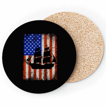 Discover Retro Pirate Ship American Flag Coasters