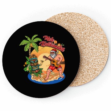 Discover Mele Kalikimaka Funny Santa Playing Guitar Hawaii Coasters