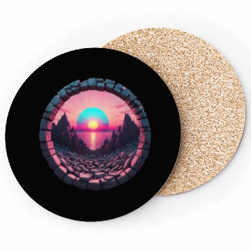 Discover Synthwave Rocky landscape with Setting Sun Coasters