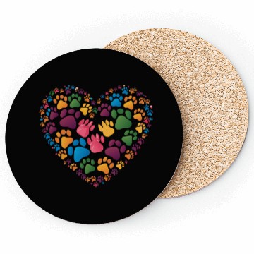 Discover Colorful Cat Paw Prints Forming a Heart Shape Coasters