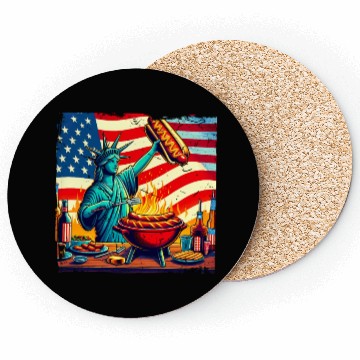 Discover Nostalgic American BBQ Design Lady Liberty BBQ Coasters
