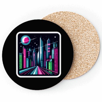 Discover Futuristic cityscape Retro Synthwave Cyberpunk Coasters