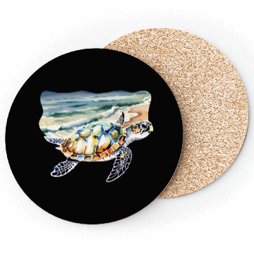 Discover Sea Turtle at the Beach in Watercolor Coasters
