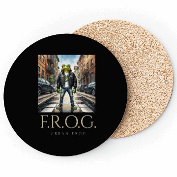 Discover Urban Frog in black leather jacket Coasters