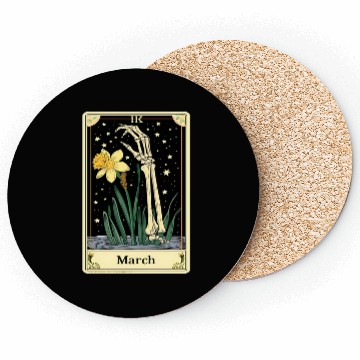 Discover March Gothic Tarot Card - Daffodil Flower & Skelet Coasters
