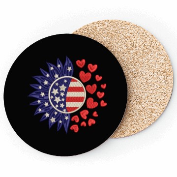 Discover American Sunflower Hearts Embrodery Effect Coasters