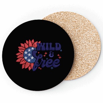Discover Wild Free Sunflower Amerian Flag Embrodery Effect Coasters