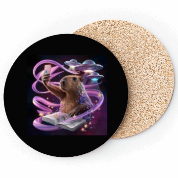 Discover Funny Graphic Coasters Capybara Selfie with UFOs Weird