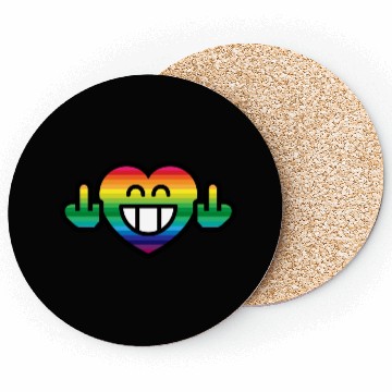 Discover Emoticon Grin Rainbow Heart with Stinkfingers Coasters