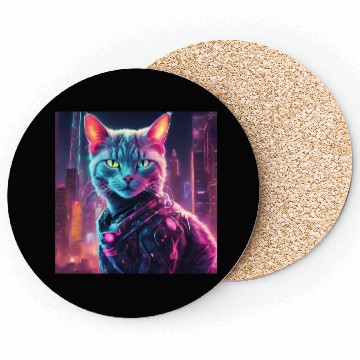 Discover Cyberpunk Neon Cat Coasters