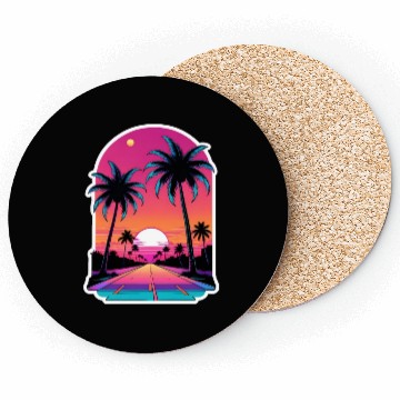 Discover Miami Road into the Sunset 80s Synthwave Retro Coasters