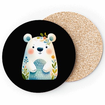 Discover White bear cub with flowers Coasters
