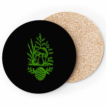 Discover Mushroom and Pine Cone Design Green Coasters