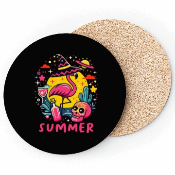 Discover Paradise Tropical Flamingo Summer Coasters
