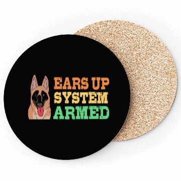 Discover Retro Dog Ears Up System Armed Belgian Malinois Coasters