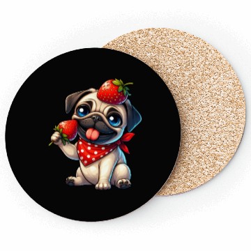 Discover Quirky Dog Pug with Strawberry on Head Fruity Coasters