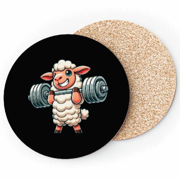 Discover Cute sheep lamb weightlifter fitness workout Coasters