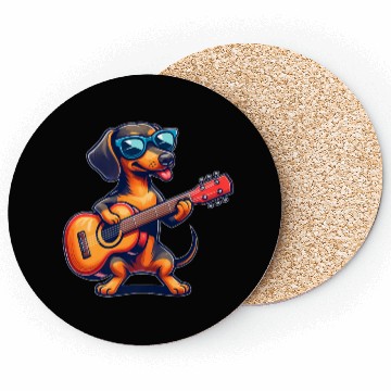 Discover Cute Dachshund Guitar Player Sunglasses Coasters
