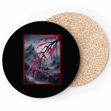 Discover Vintage Cherry Blossom Landscape Graphical Coasters