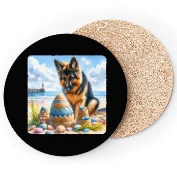 Discover German Shepherd Building Festive Sandcastle Coasters