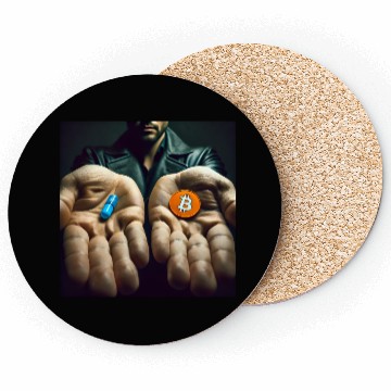 Discover Bitcoin BTC Cryptocurrency Orange Pill Blue Pill Coasters