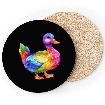 Discover Duck Rainbow Colorful Feathered Duck Illustration Coasters